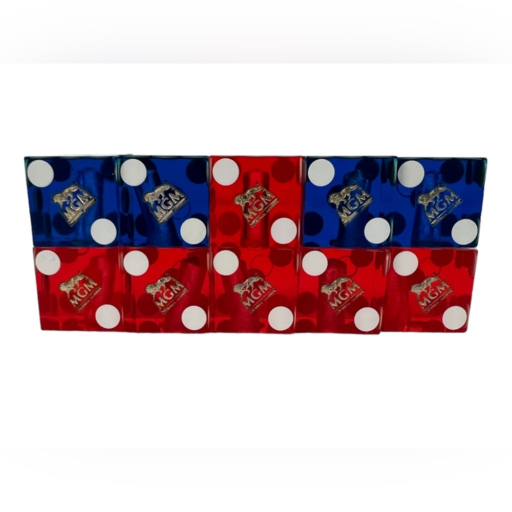 MGM Casino Dice Lot Of 10 Red Blue Cancelled Drilled Translucent Number Vintage